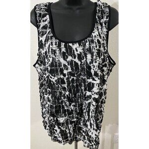 Unknown Womens Large/XLarge Blouse Sleeveless Cascading Ruffle Black/White